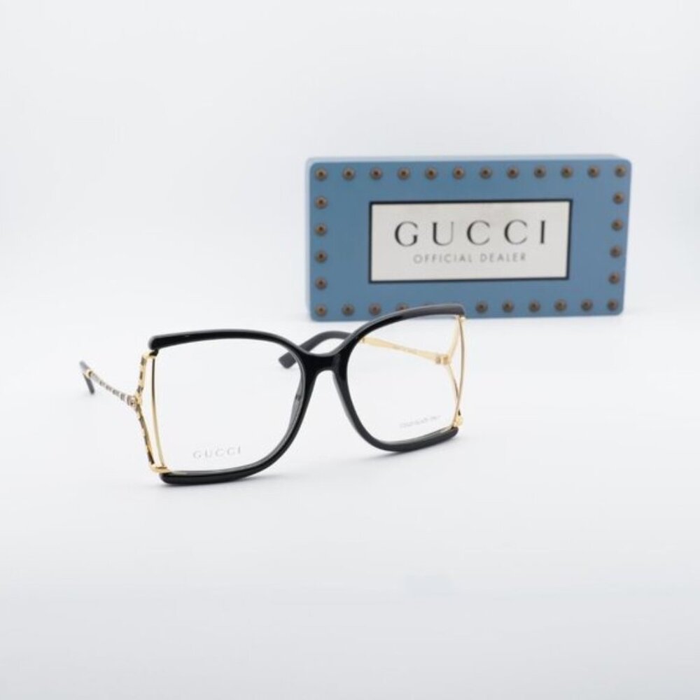 Gucci GG0592O 001 Butterfly Eyeglasses - Black/Gold 60mm - Picture 4 of 11